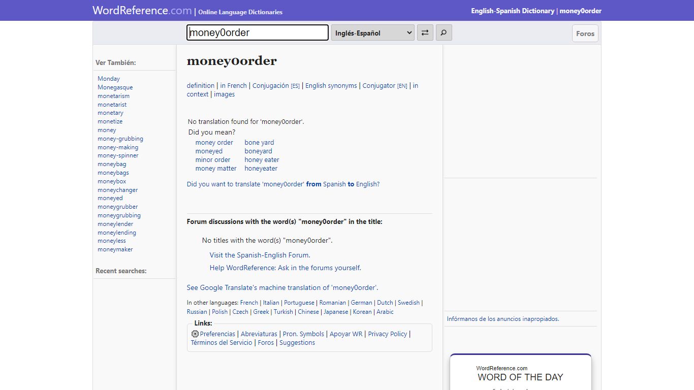 money order - English-Spanish Dictionary - WordReference.com