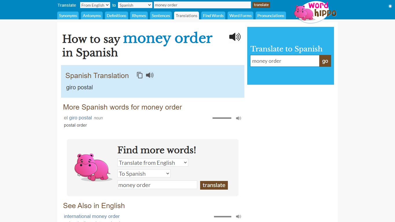 How to say money order in Spanish - wordhippo.com