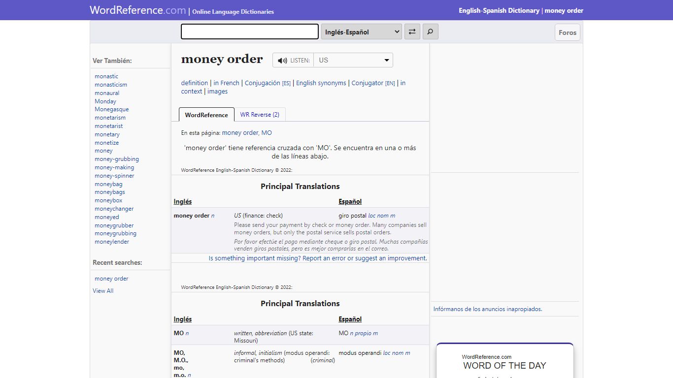 money order - English-Spanish Dictionary - WordReference.com
